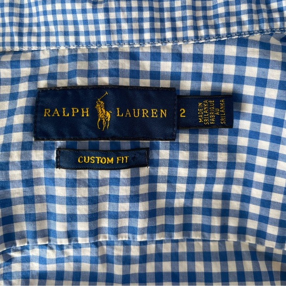 Ralph Lauren Blue/White Gingham Check Button Down Shirt 2 - Picture 6 of 7